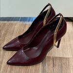 Marc Fisher Dark Red Patent Leather Heels with Gold Accent Photo 2