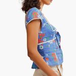 Free People NEW  Call Me Baby Cap Sleeve Button-Up Shirt L BLUE QUARTZ - DAISY Photo 3