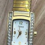 Caravelle by Bulova Ladies Watch Crystals White Dial Gold Tone Stretch Bracelet Photo 1