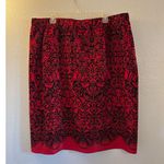 Melissa Paige  Women’s Plus 2X Skirt Red Black Brocade Pencil Stretch Photo 3