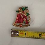 Vintage Christmas Bell Brooch Red Gold Enamel Holiday Pin Jewelry Photo 2