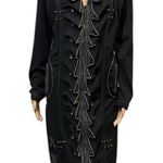 Nexx Black Gray Zip Up Midi Dress Coat with Pockets Imported 46 or Womens Large Photo 1