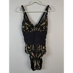Alex Marie Mysterious Burnout One Piece Swim Suit Beige Black Paisley Women’s 16 Photo 2