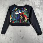 Nike  Crop Sweatshirt‎ Womens S Black Floral Parrot Tropical Print Athleisure Photo 1