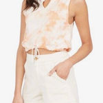 Roxy Tie Dye Embroidered Notch Cinch Crop Tank Top Orange White XL Photo 0