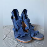 Kate Spade Elegant Classy Navy Blue Suede Women's Wedge Heels Sandals Size 7 Photo 1