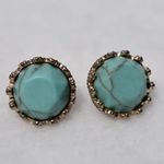 Unique Vintage  Faux Turquoise Silver Tone Crown Post Earrings Photo 0