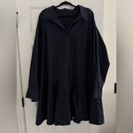 English Factory  Collar Flare Skirt Dress Navy Blue Long Sleeve Dress 2X Photo 3