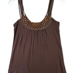 Lola Tank Top Womens L Brown Beaded Embellished Strappy Tunic Flowy Casual Chic Size L Photo 3