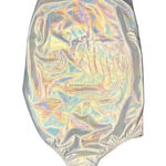 Just Polly Women's Small Silver Holographic High Neck Sleeveless Bodysuit Photo 0