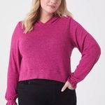 Lane Bryant hot pink relaxed long blouson sleeve hoodie crop sweater size 14/16 Photo 2
