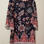 Ecote  Navy Blue Floral Bell Sleeve Mini Shift Dress Womens S Dark Moody Fall Photo 0