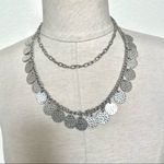 Silver tone multi strand disc statement necklace Photo 0