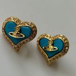 Vivienne Westwood NWOT Gold and Blue Heart Earrings Photo 4