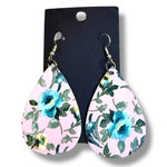 Floral Teardrop Faux‎ Leather Earrings Pink Blue Green Women’s Lightweight Boho Photo 0