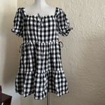 Madewell Black White Buffalo Plaid Square Neck Tiered Gingham Mini Dress Large Photo 4