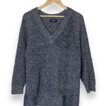 EXPRESS oversized V-neck sweater, Black white marled knit hi low hem slit sides Photo 9