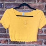 BP Mustard Yellow Short Sleeve Pointelle Rib Crop Henley Top Women's Size Small Photo 1