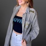 VINTAGE 1980s bedazzled jaguar pinstriped blouse Size L Photo 2