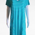 Ny&co NY& Turquiose White Stripe Vneck Swing Dress Size Large Photo 0