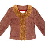 Boston Proper  Tweed Blazer Brown & Red Suit Jacket w/ Tan Floral Trim Photo 0