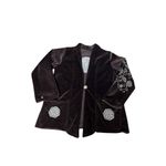 Vintage Dark Chocolate Brown Velvet Blazer Embroidered Ivory Floral Pattern Size M Photo 12