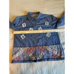 Bobbie & Brooks Bobbie Brooks Womens Shirt Jacket Sz Large Blue Denim Button Up Floral Patchwork Photo 4