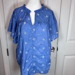 Studio West Boho Coquette Embroidered Peasant Top L Ruffle Neck Flutter Photo 3