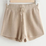 & Other Stories & Other Stories Ribbed Cotton Knit Shorts Oatmeal High Waist Drawstring- Size XS Photo 0
