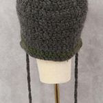 Gray Crochet Cable Knit Pom Pom Bucket Y2K Vintage Beanie Cap Hat Photo 0