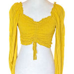 Japna Japan Smocked Long Sleeve Crop Top Golden Yellow Womens Size XS Photo 0