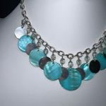 Silver Tone Blue‎ And Silver Shimmer Disc Necklace Blue Photo 2