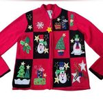 Tiara International Christmas Patchwork Embroidered Holiday Zip Up Knit Sweater Photo 0