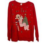 Rare Vintage Christmas Bear Holiday Sweater All Over Print Double Sided Santa Red Size 2X Photo 0