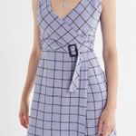 Urban Outfitters Amanda Linen Mini Dress XS Purple Plaid Check Belted Wrap Photo 0