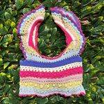 ZARA  Pink Blue Cream Crochet Crop Top Size Small Photo 0