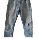 ZARA Women’s Blue Denim Distressed Raw Hem Y2K Straight Ankle Jeans SZ 6 #1132 Photo 2