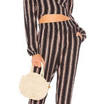 Beach Riot  Pink‎ Black Striped Dover Set Crop Top Tie Pants Set Cover-Up Small S Photo 0