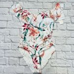 La Blanca  Orchid Floral White One Piece Swimsuit Off Shoulder Size 14 Slimming Photo 1
