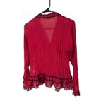 Ny Collection  Petite Blouse Red Black Ruffle Sheer‎ Button Down size S Photo 9