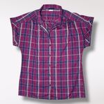 Vintage Koret City Blues Plaid Blouse Short Sleeve Union Made USA Small Medium Purple Photo 7