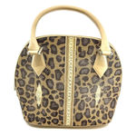 Genuine Stingray Exotic‎ Leather Leopard Print Satchel Handbag Purse, Gold Trim Brown Photo 0