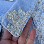 Rare Vintage Floral Lace Beaded Embroidered Light Blue Denim Jean Cropped Jacket Size M Photo 5