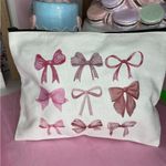 Pink Bow Canvas Tote and makeup bag White Photo 3