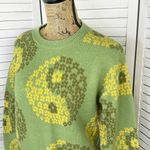 Witty Fox Yin Yang Floral Pullover Sweater Green Yellow Small Photo 4