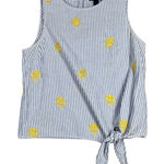 J.Crew  Shirt Blue White Striped Tie-Front Tank Sleeveless Embroidered Size 8‎ Photo 0