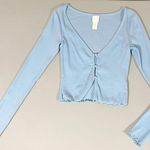 H&M Baby Blue Pastel Ribbed Long Sleeve Crop Top Cardigan Shirt Blouse Size XS ☁️ Photo 0