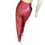 VINTAGE 1980'S REDDISH BROWN LEATHER STRAIGHT LEG PLEATED TROUSERS (XS) Red Photo 2