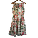 Julian Taylor Floral Square Grid Overlay Fit & Flare Dress Dressy Whimsical Sz 6 Photo 1