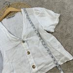 ZARA Women’s 100% Linen V-Neck Button Down Shirt Shortsleeve in White M Photo 13